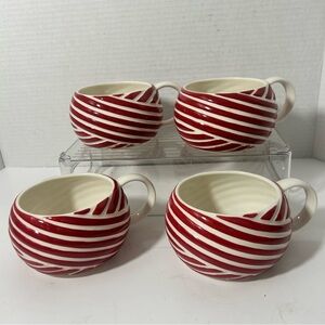 Starbucks Striped Holiday Christmas Ceramic Mugs Set of 4 Limited Edition